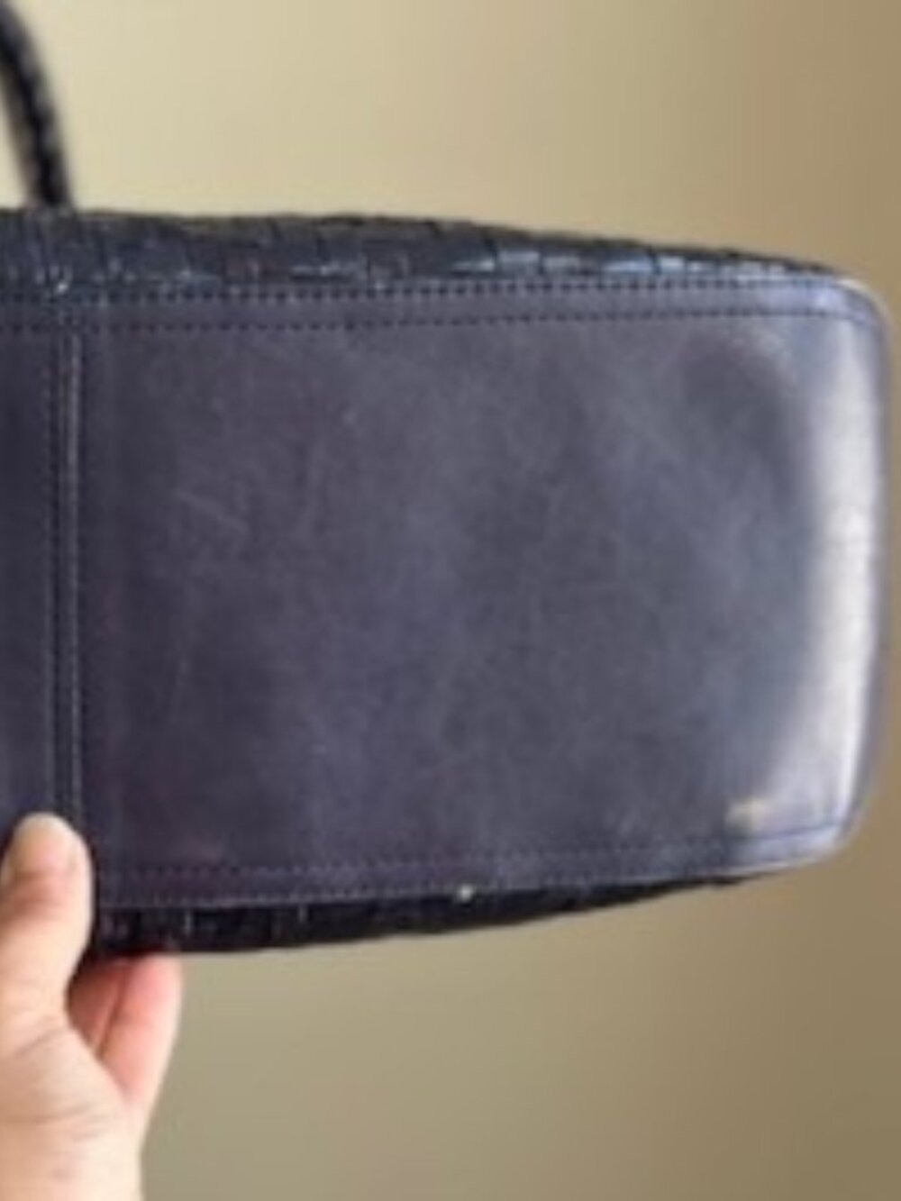 Cole Haan Genevieve Triangle Tote Navy Woven Leather - Picture 11 of 12